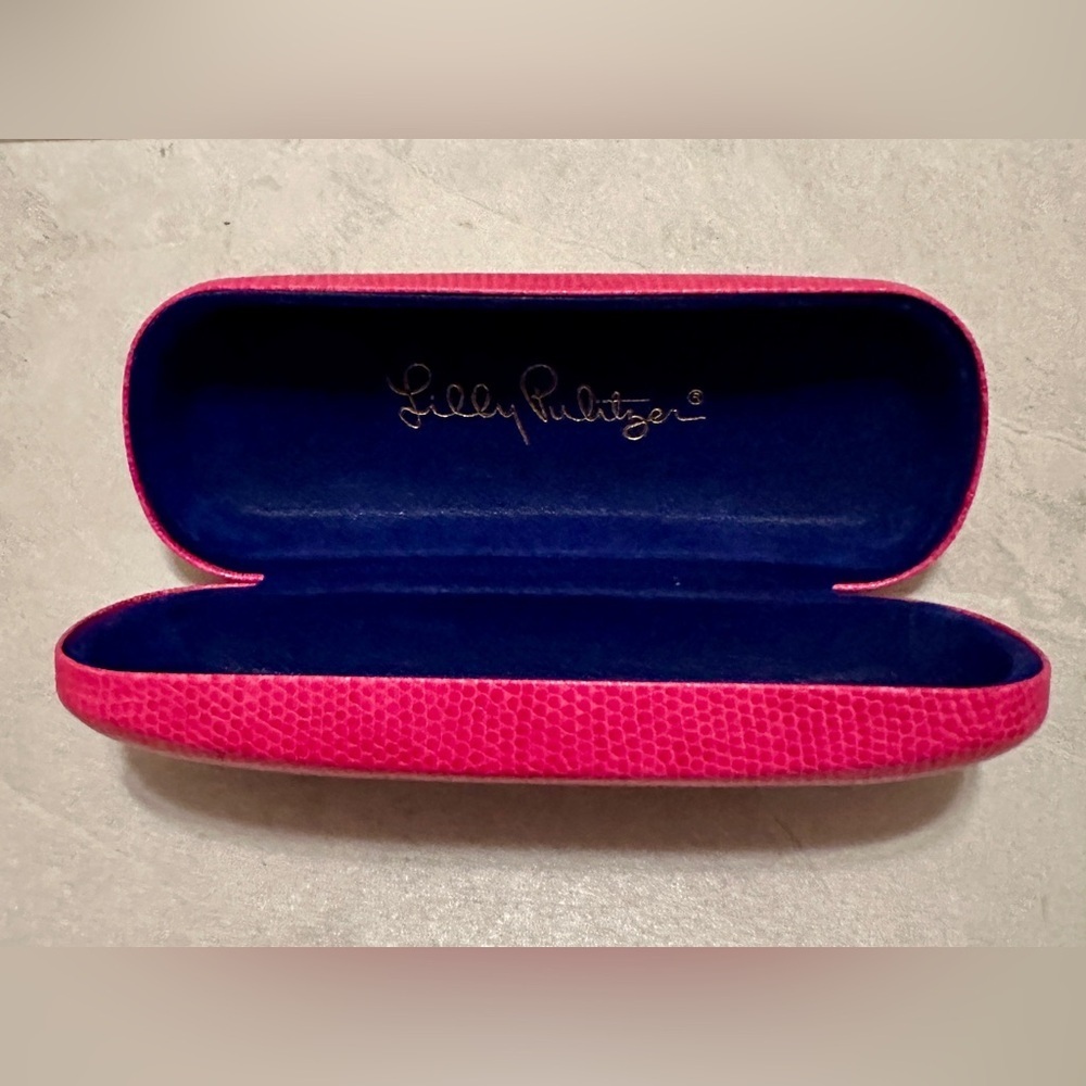 Lilly Pulitzer Eyeglasses Glasses Sunglasses Hot Pink Hard CASE Blue Lined - Picture 4 of 6